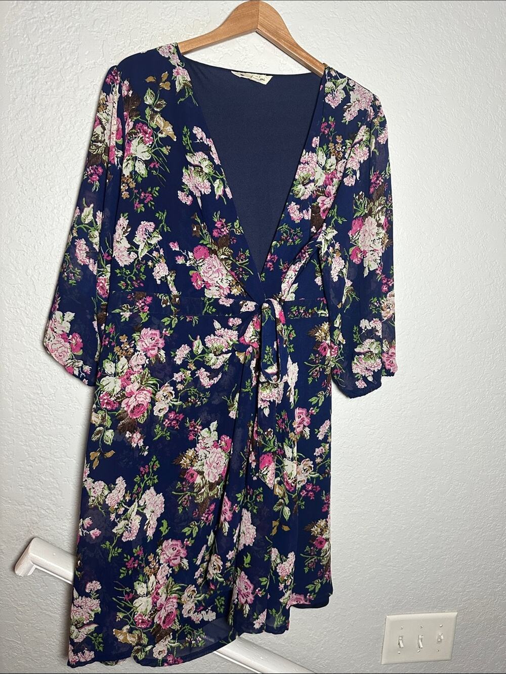 NEW Yumi Navy Pink Floral Wrap Dress Maximalism Size 18/20